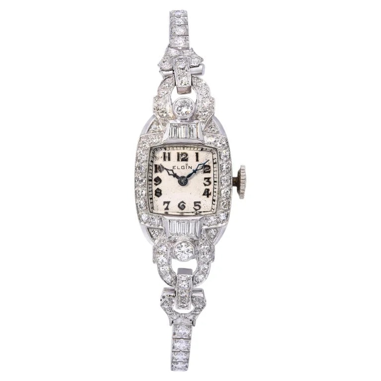 Elgin — Art Deco Platinum Elgin 2.7tcw H Si1 Diamond Pave Dress — Watch — resale