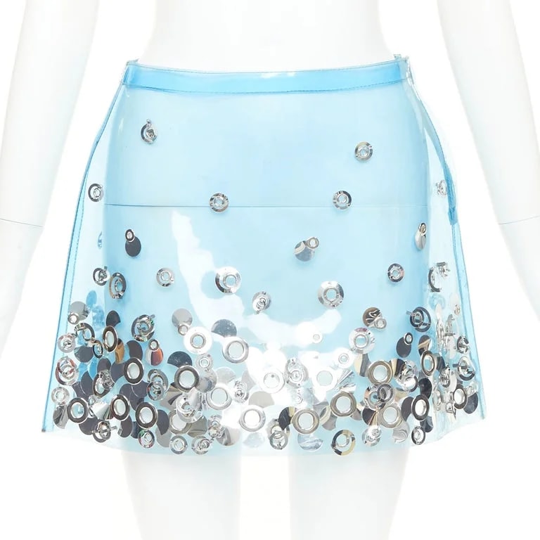 Miu Miu, Miuccia Prada — MIU Clear Sequins Grommet Embellished Mini Skirt — Clothing — resale
