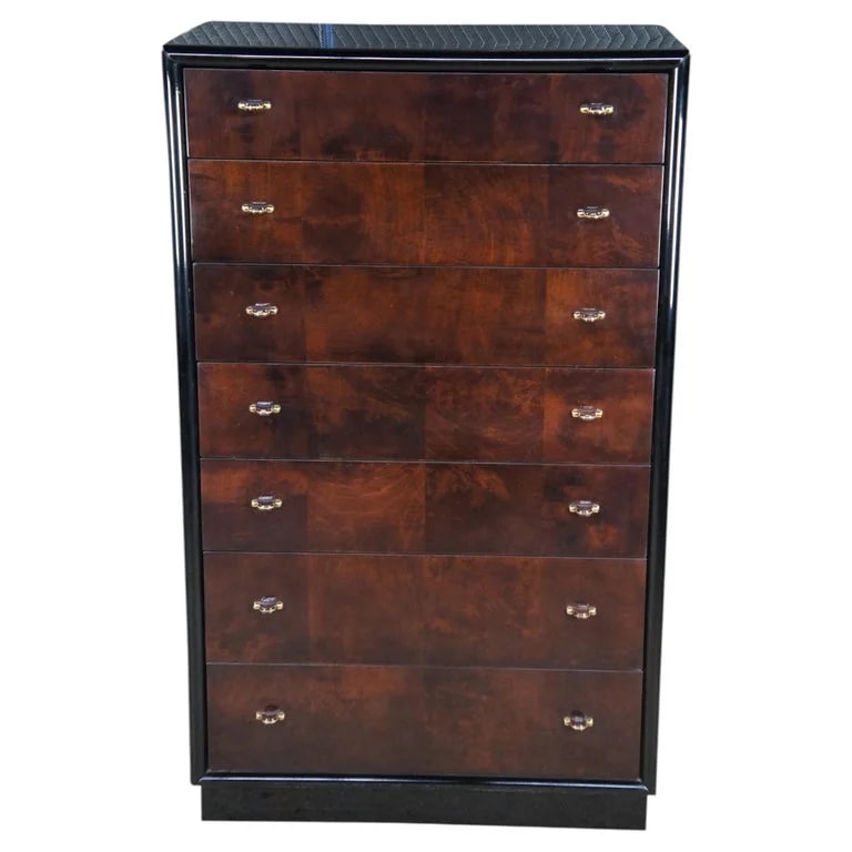 Henredon — Henredon Scene Three Art Deco Style Burl Tallboy Dresser — Furniture — resale