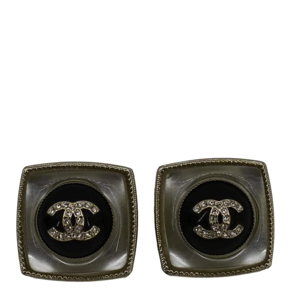 Chanel — Chanel Square Clip-on Metal Strass Earrings — Accessory — resale