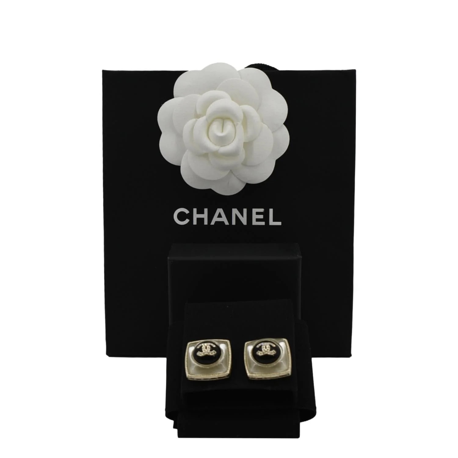 Chanel Square Clip-on Metal Strass Earrings 2