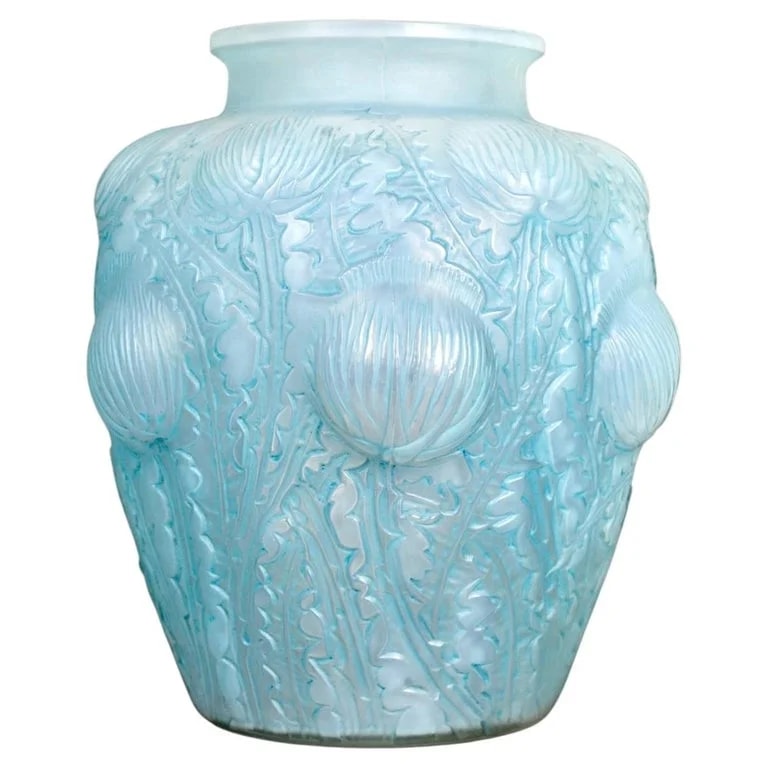 Lalique — 1926 Rene Lalique - Vase Domremy Cased Opalescent Glass With Blue Patina — decorative_object — resale