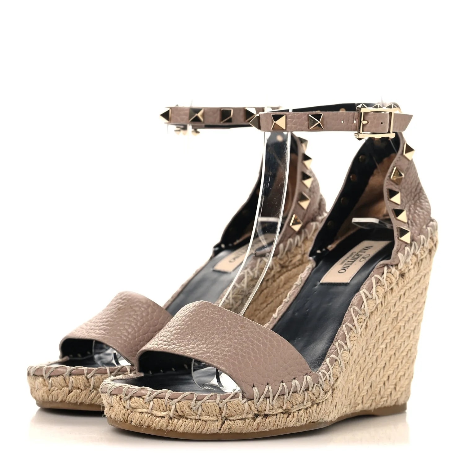 Grained Rockstud Ankle Strap Espadrille 15/105mm Wedge 35 Poudre 4