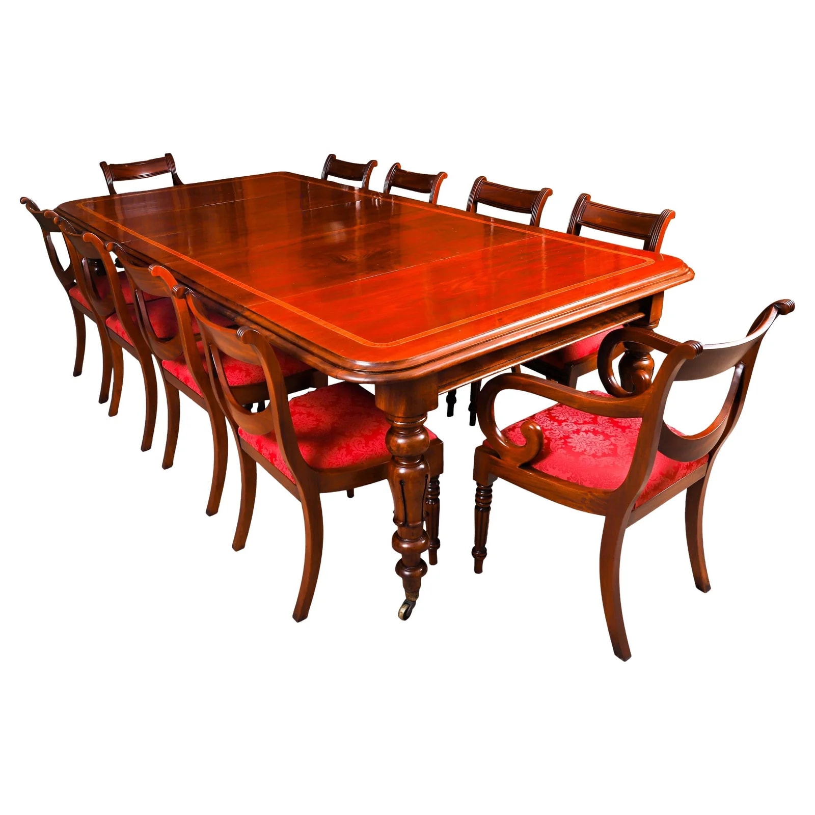 Antique Set of 12 French Walnut & Black Leather Dining Chairs, 19th Century — Furniture — resale