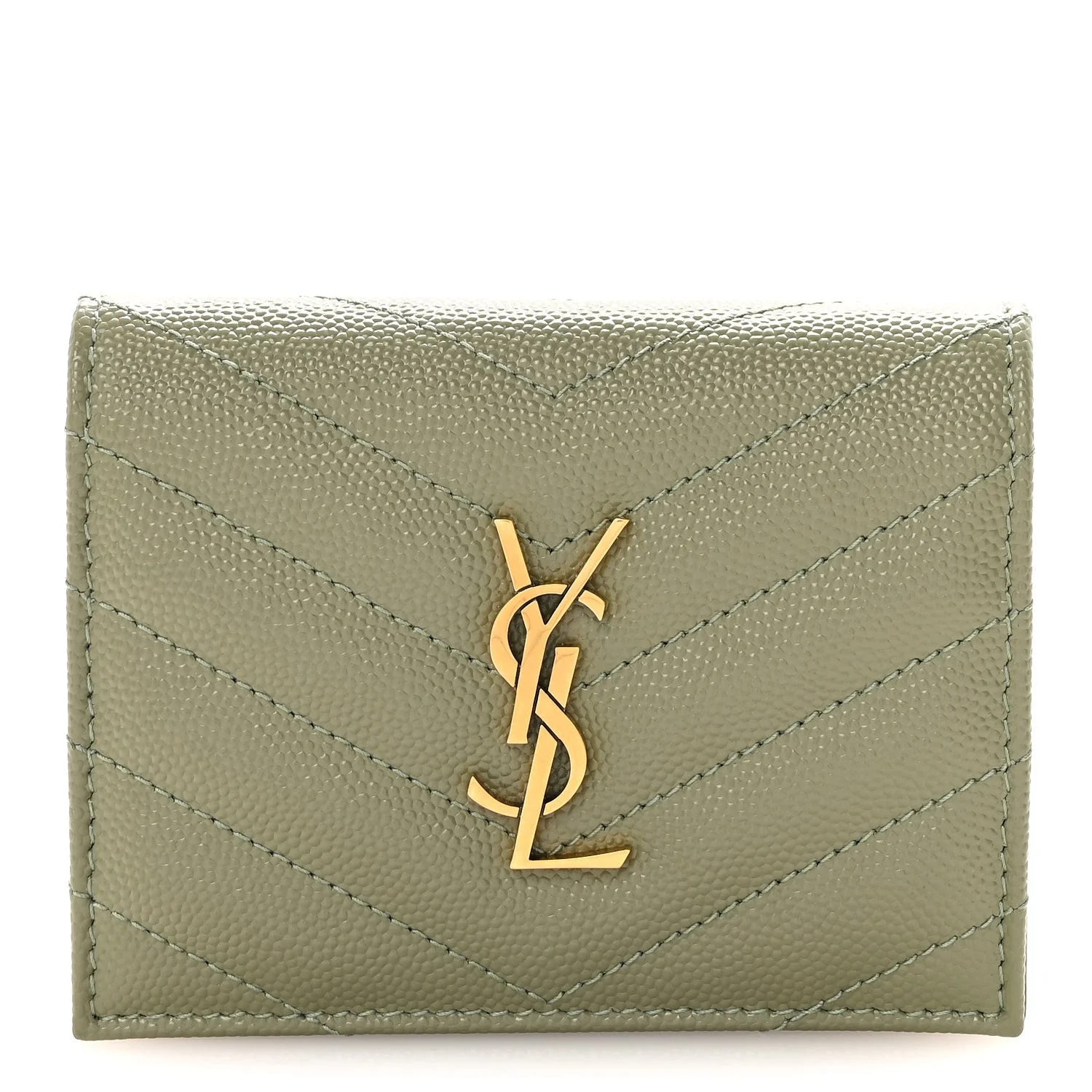 Saint Laurent — Grain de Poudre Chevron Cassandre Card Case Light — Accessory — resale