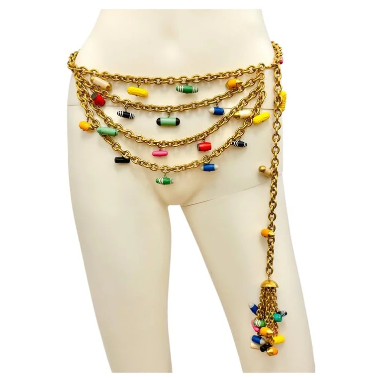 Chanel, Karl Lagerfeld for Chanel — Chanel S/S 1992 Runway Plated Pill Chain Belt — Accessory — resale