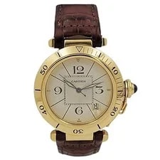 Cartier Pasha 18k Gold 38mm Automatic With Brown Leather Strap and Ivory D 2