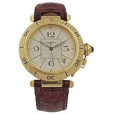 Cartier Pasha 18k Gold 38mm Automatic With Brown Leather Strap and Ivory D 3
