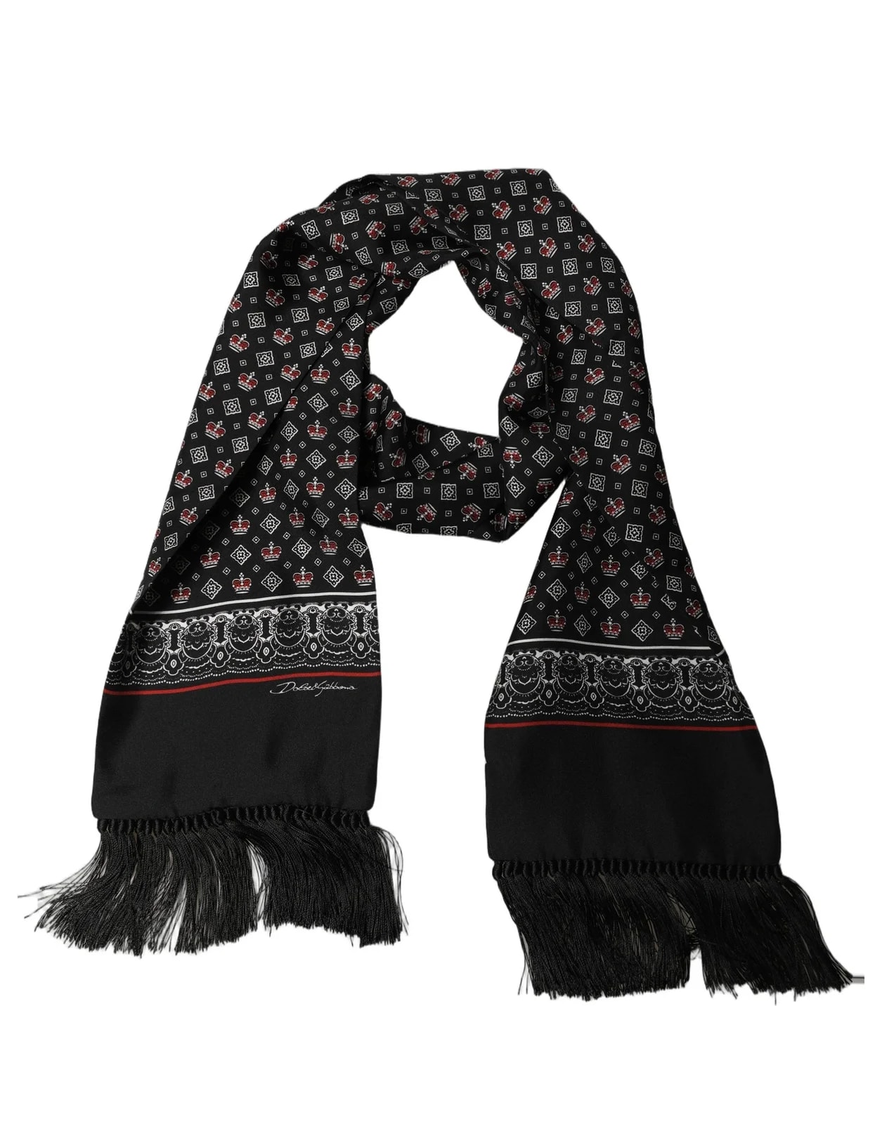 Dolce & Gabbana — Dolce & Gabbana Crown Fringed Neck Shawl Scarf — Accessory — resale