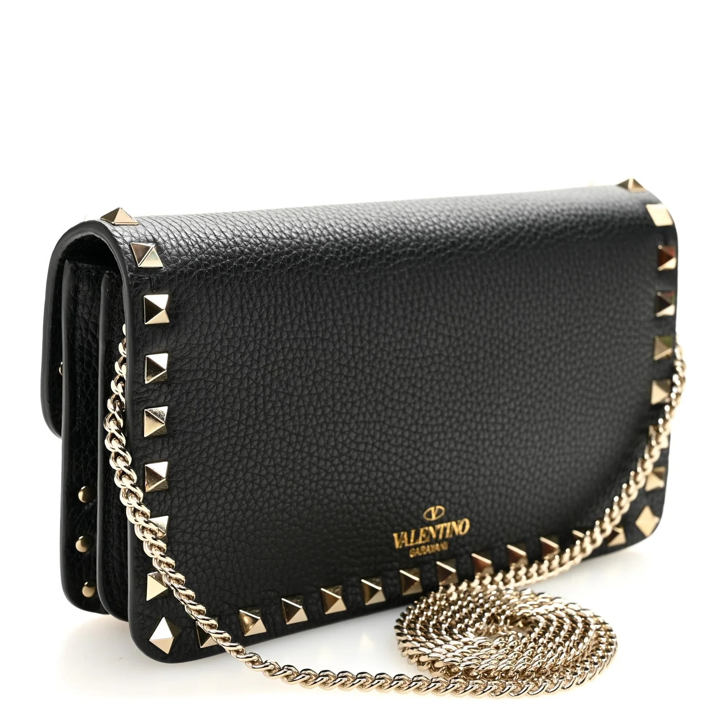 Pebbled Rockstud Flap Wallet on Chain 3