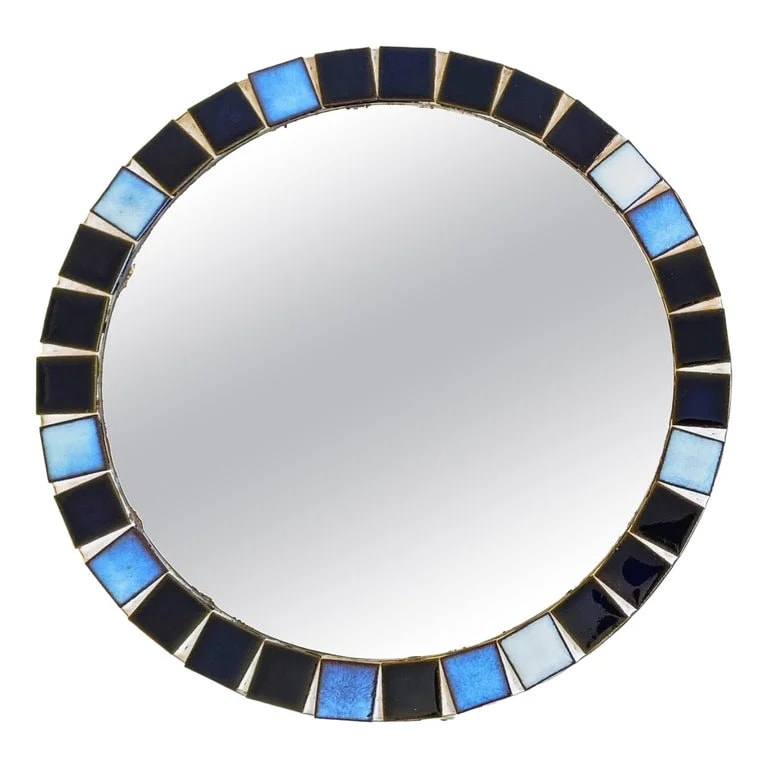 Vallauris — French Ceramic Mosaic Round Mirror in the Style of Vallauris, Circa 1970 — decorative_object — resale