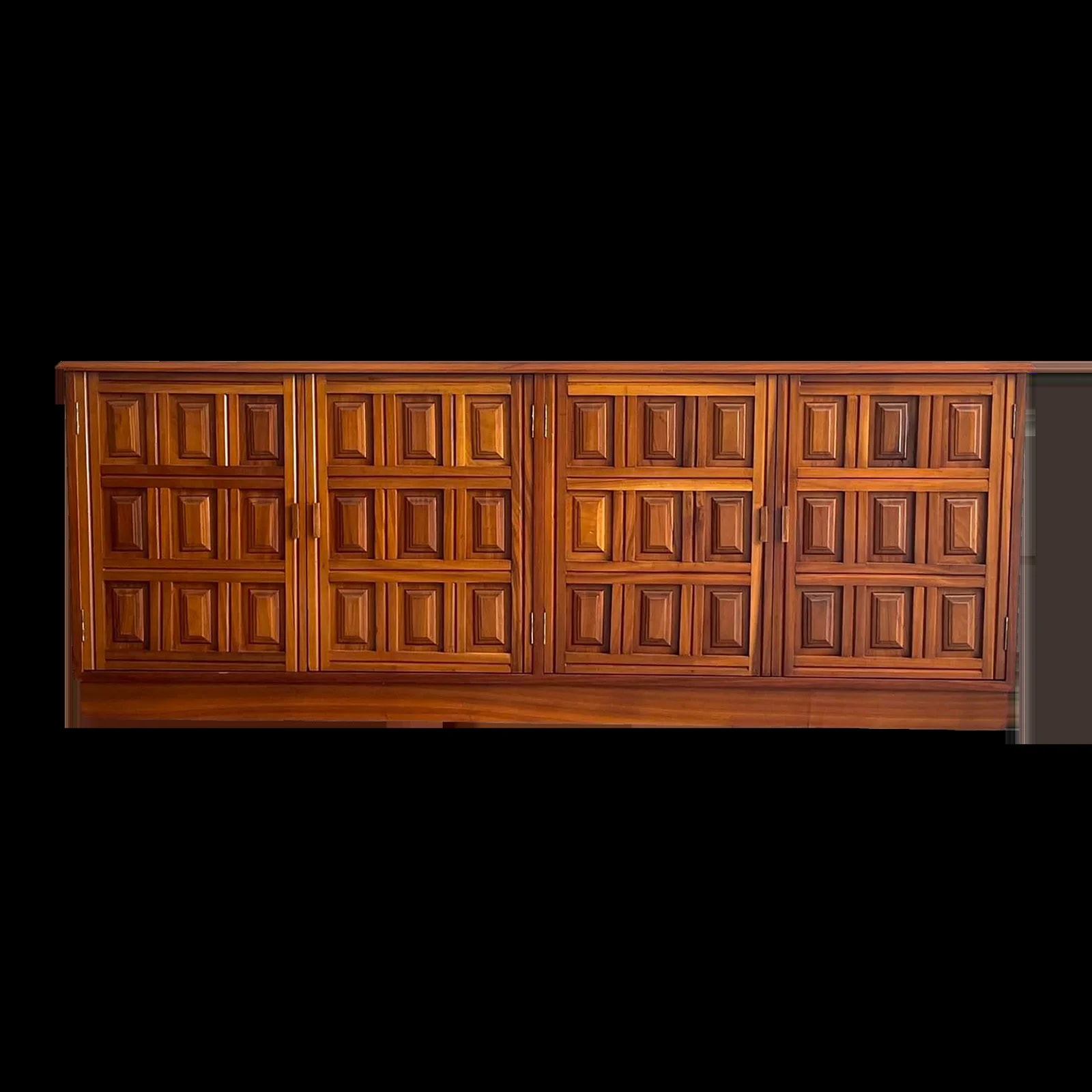 Spanish Geometric Hardwood Credenza, 1970s — Furniture — resale