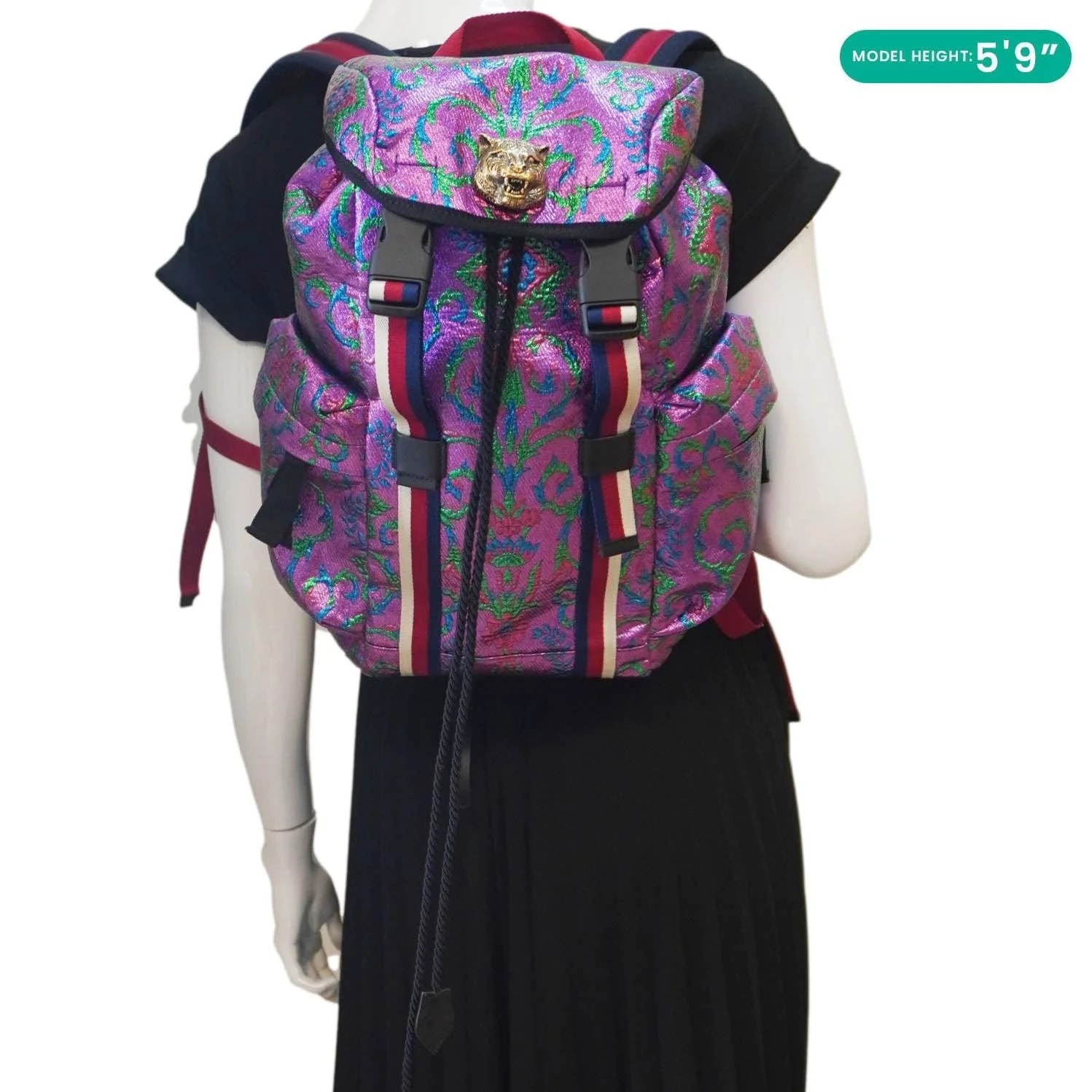 Gucci Double Buckle Small Brocade Web Backpack 466467 2