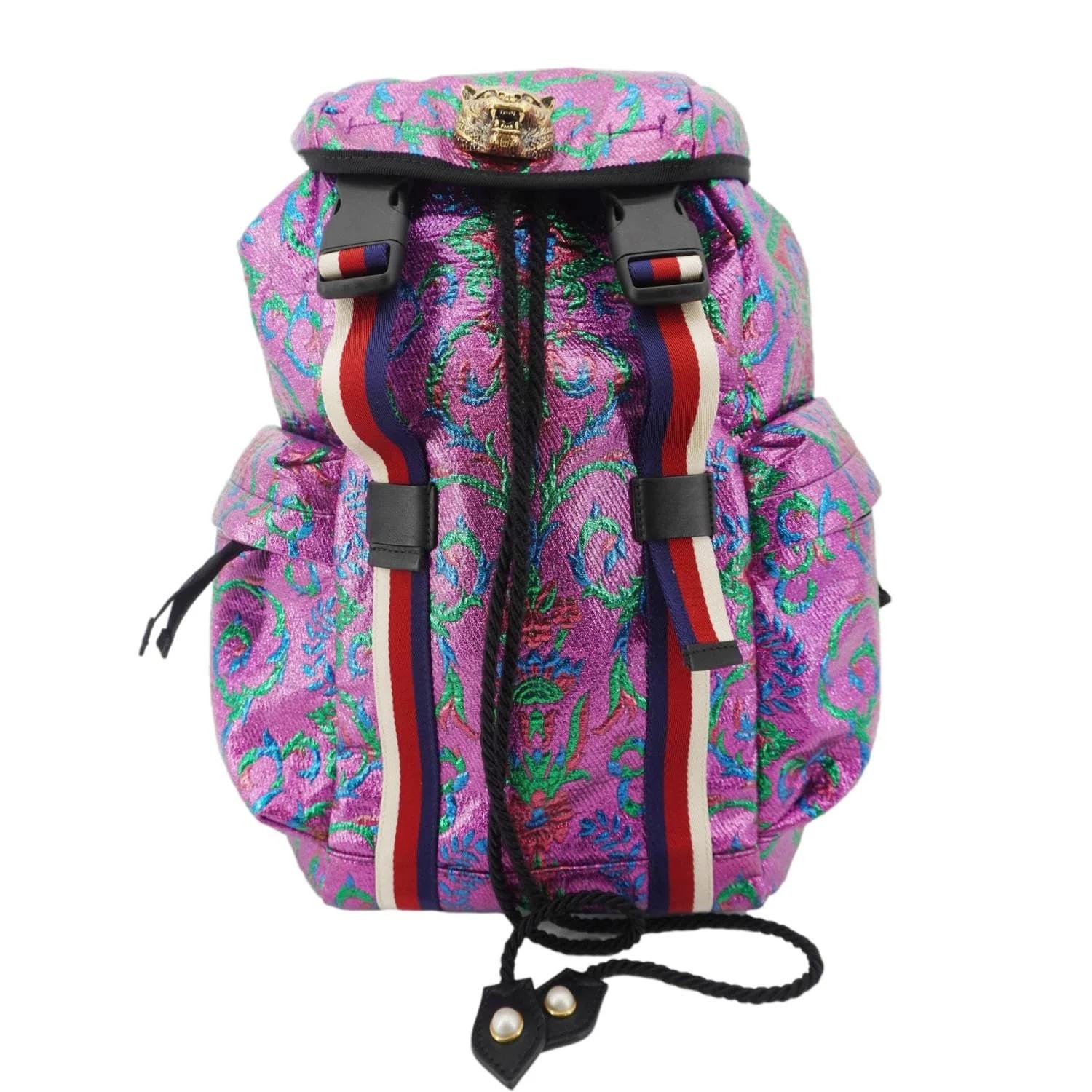 Gucci Double Buckle Small Brocade Web Backpack 466467 3