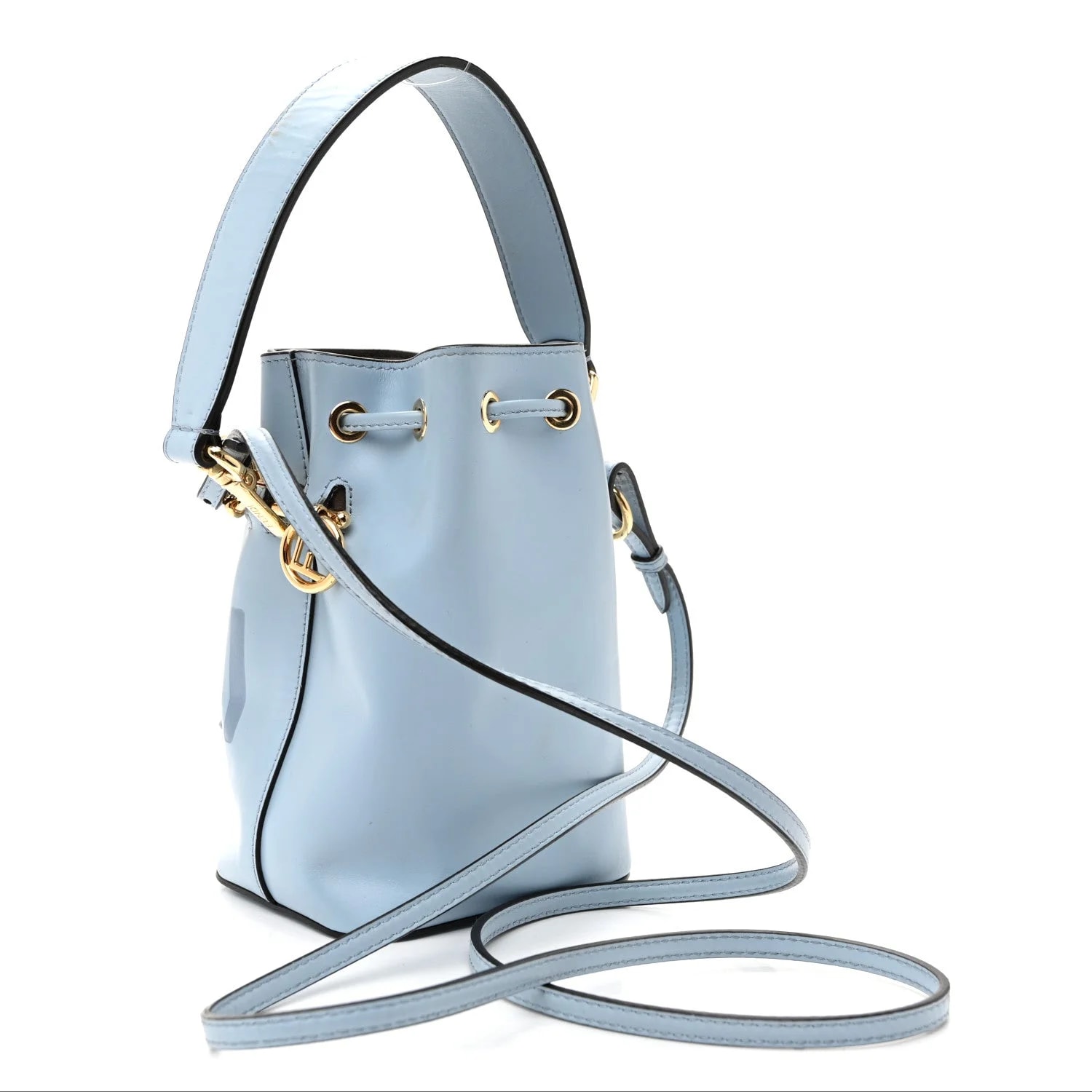 Vitello King F Is Fendi Logo Embossed Mini Mon Tresor Bucket Azzurro Baby 3