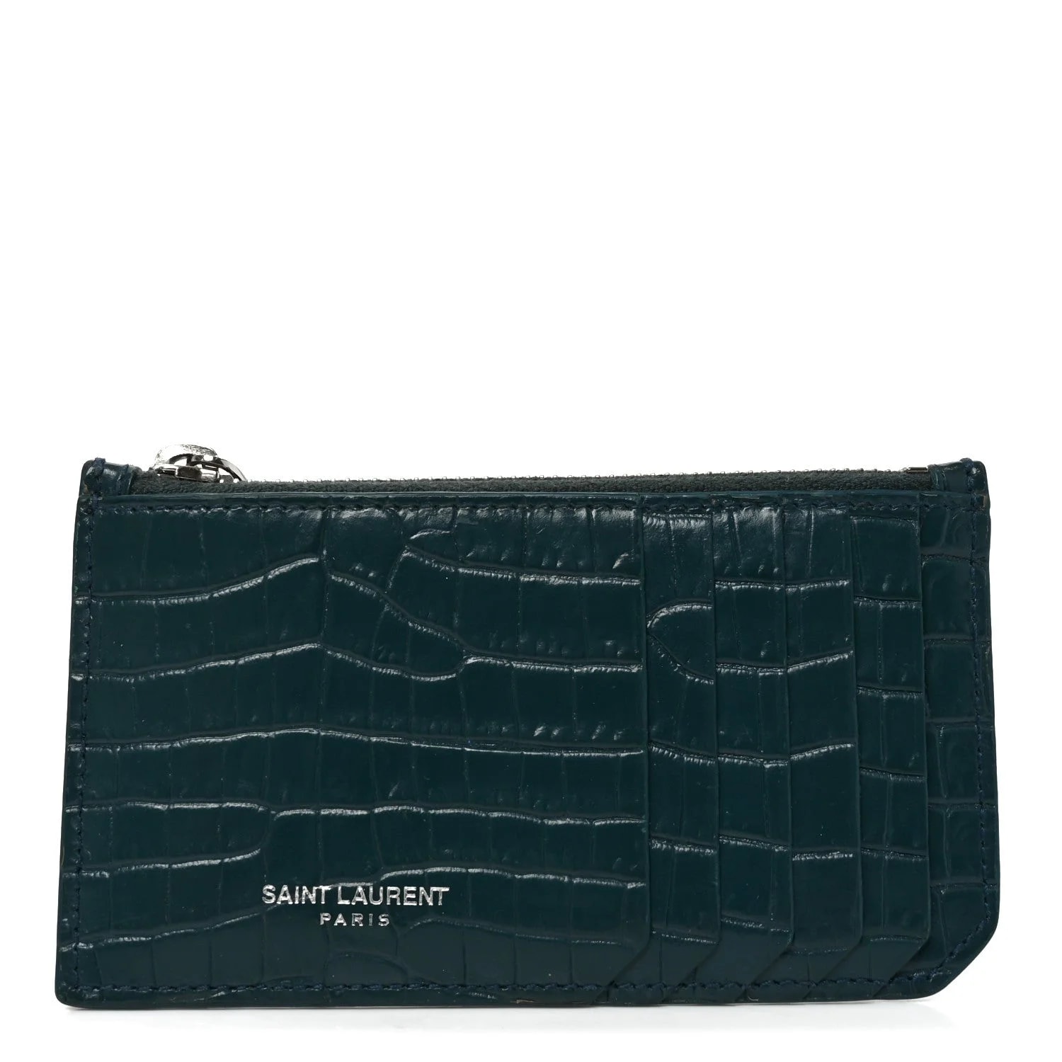 Saint Laurent — Embossed 5 Fragments Zip Pouch Card Holder Dark — Accessory — resale
