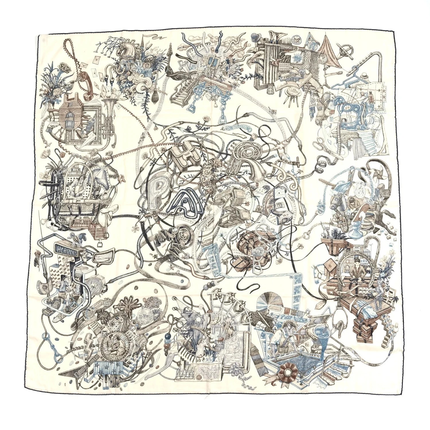 Hermès — le Monde D'Hermes Shawl 140 Ardoise Etoupe — Accessory — resale