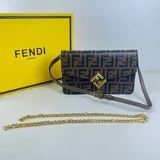 Fendi — Fendi Diamonds Embossed Wallet on Chain 2Way Crossbody Auth — Handbag — resale
