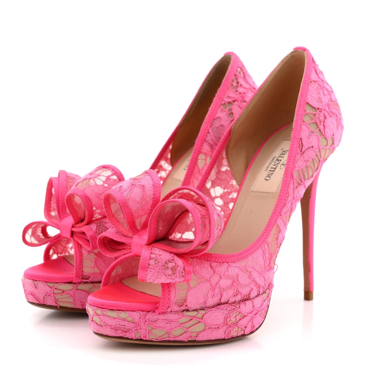 Lace Couture Bow Peep Toe High 36 Fuxia Fluo 4