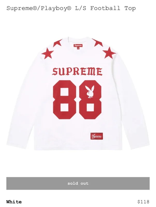 Supreme — Supreme Playboy Football Long Sleeve Top — streetwear — resale