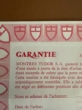 Tudor Blank Warranty Card 4