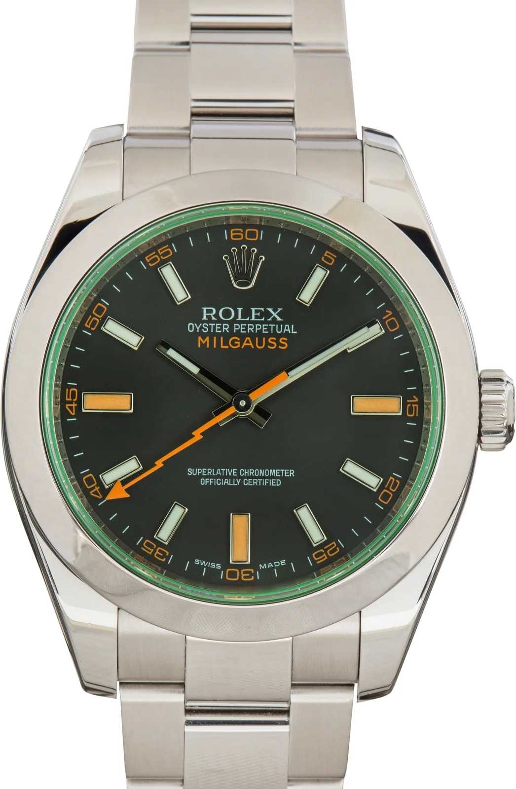 Rolex Milgauss Green Crystal Black Dial Ref 116400V 2