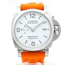 Panerai Luminor Marina 44mm Automatic White Dial Steel Case Orange Rubber Strap 2