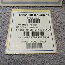 Officine Panerai Genuine PAM00126 Tag Seal C.o.s.c. Certificate 2