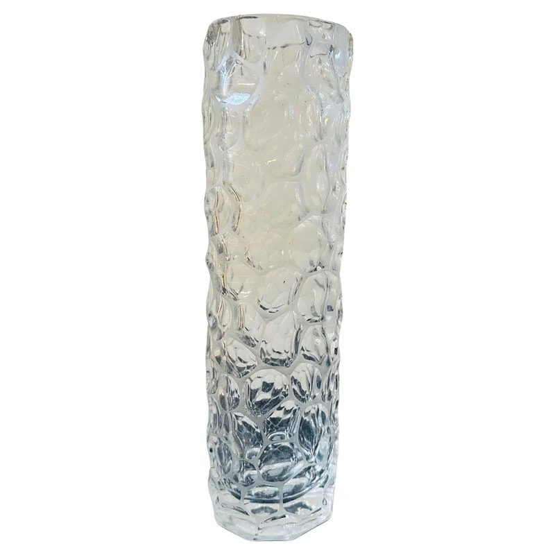 1970s Modernist Hammered Clear Glass Italian Cylindrical Vase — decorative_object — resale