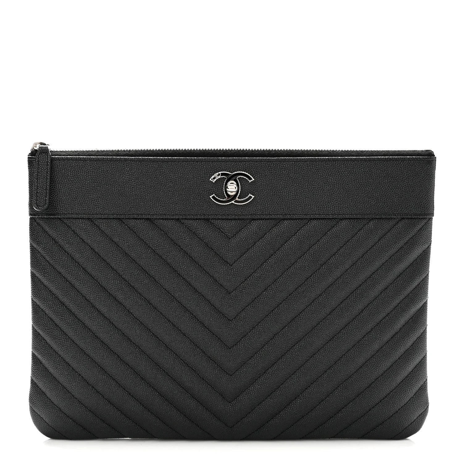 Chanel — Metallic Chevron Mademoiselle Large Zip Pouch — Accessory — resale