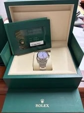 Rolex — Rolex Oyster Perpetual 34mm Lavender Dial Auto Steel w/Box & Papers Hang Tags — Watch — resale
