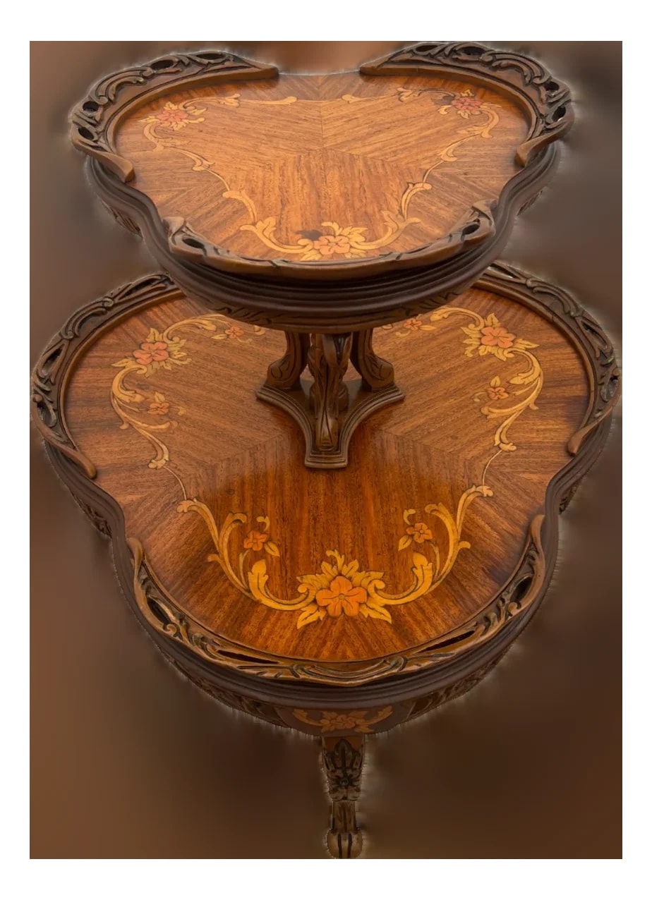 Antique Two-Tier Etagere Jardiniere Parlor , French Art Nouveau, Inlays — Furniture — resale