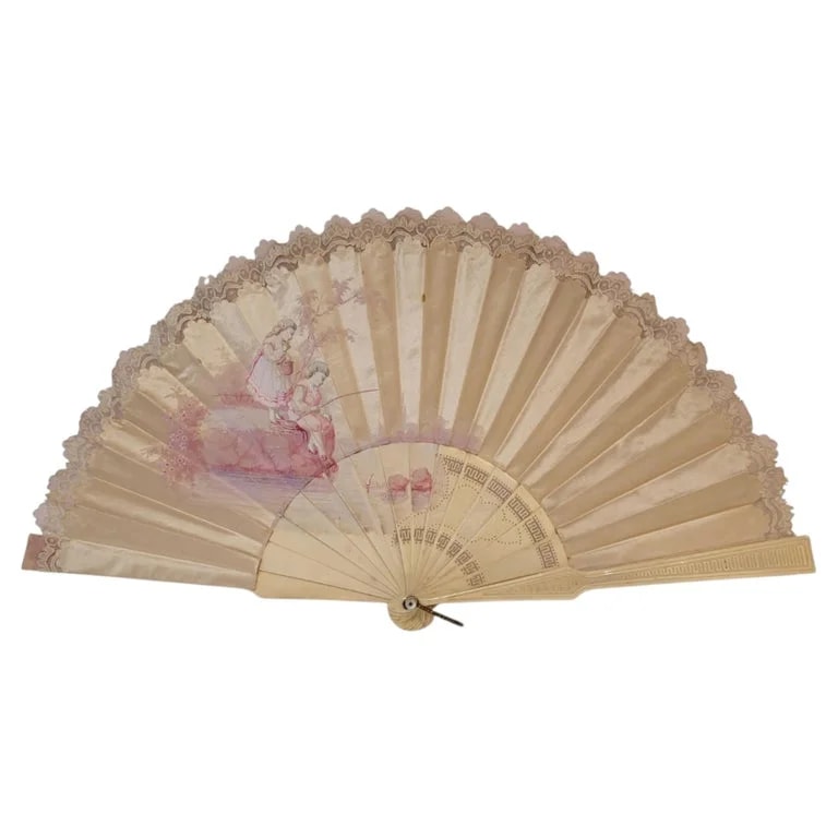 Frame — Antique Spanish Fan in Silk and Pink Lace With Bone Frame — decorative_object — resale