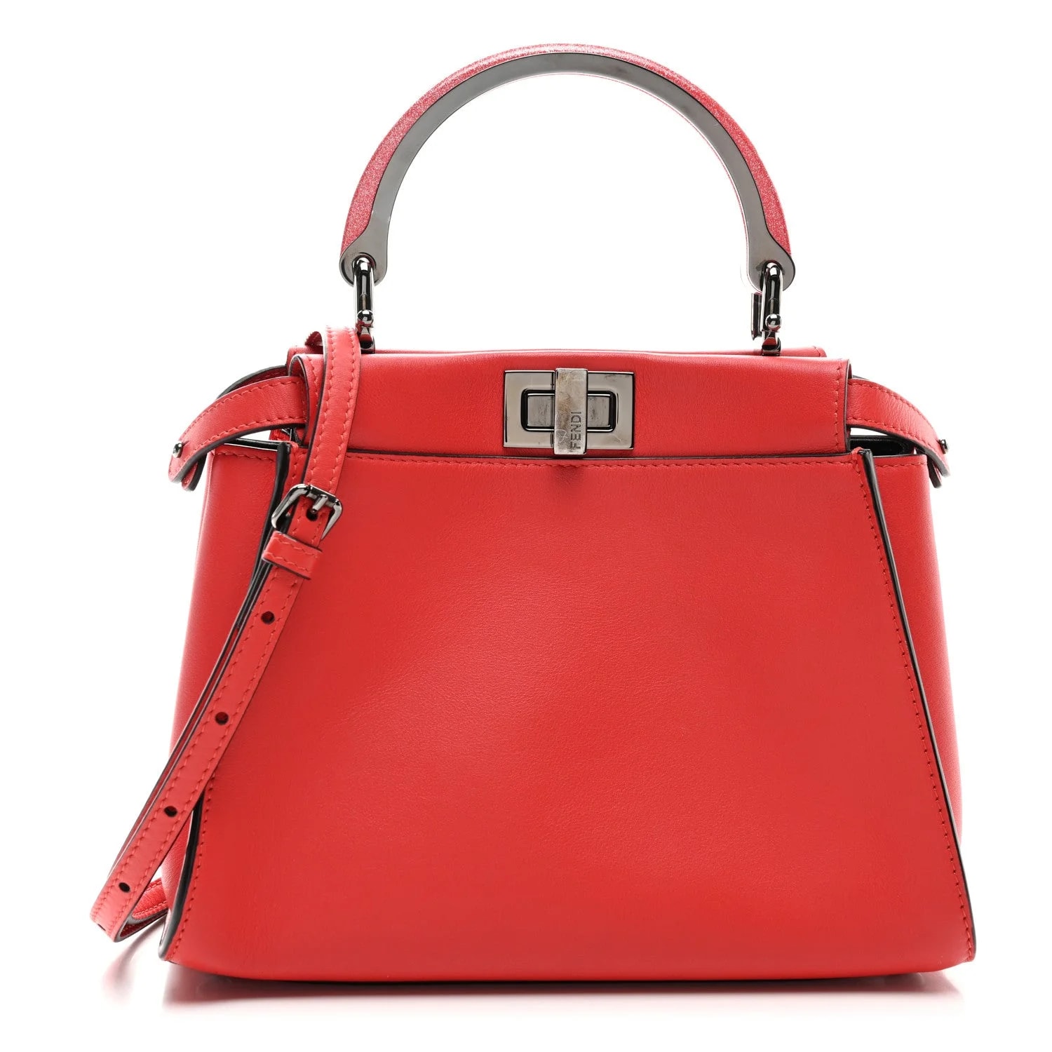 Fendi — Vitello Seta Mini Plexi Handle Peekaboo Iconic Satchel Pomodoro — Handbag — resale