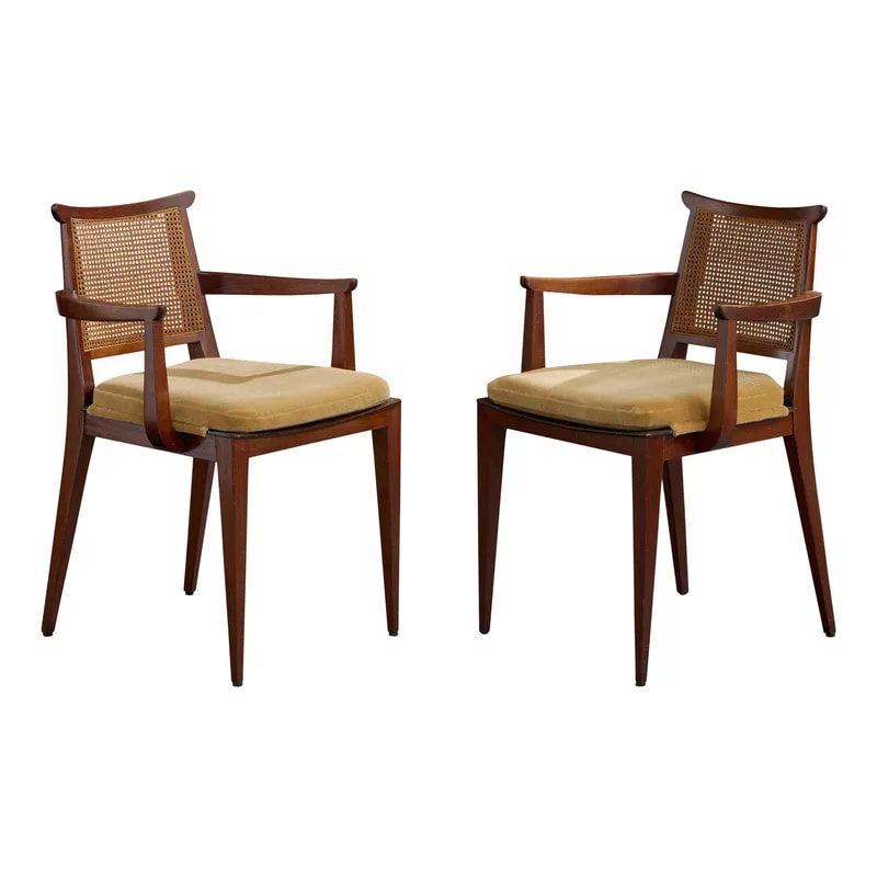 Edward Wormley Armchairs, Wood, Mohair, Cane, USA, 1950s — Furniture — resale