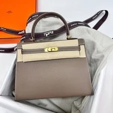 Hermès — Hermes Kelly 25 Etoupe Stamp Full Set 119264226 — Handbag — resale