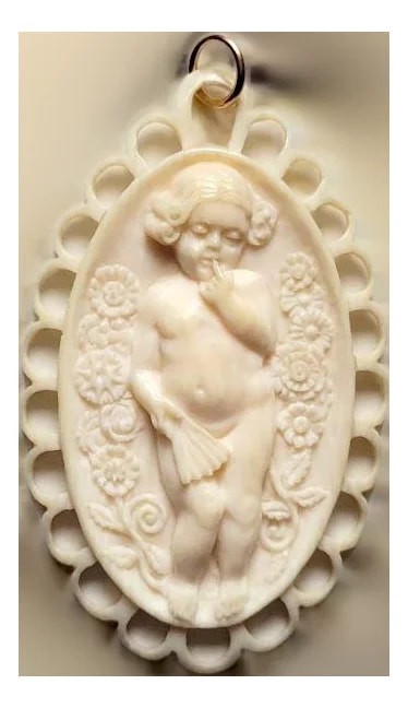 Victorian Dieppe Carved Cameo , Angel With Flowers, French Antique, Circa 1840–1850 — Jewelry — resale