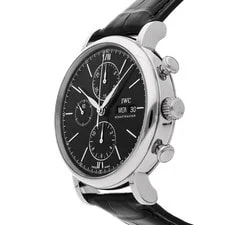 IWC Portofino Chronograph Steel Auto 42mm Black Dial Strap IW3910-08 2