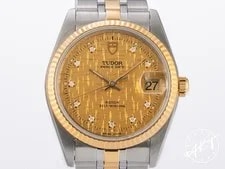 Tudor Prince Date 18K Gold & SS Gold Linen Diamond Dial Auto 74033 W/ B&P 4