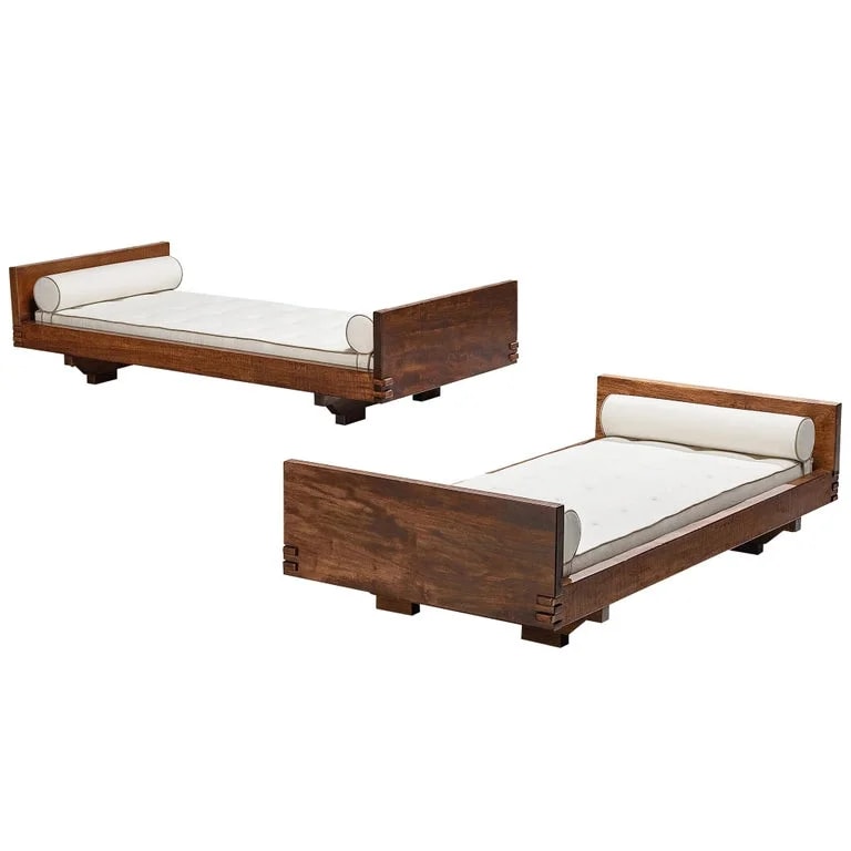 Giuseppe Rivadossi, Officina Rivadossi — Giuseppe Rivadossi for Officina Rivadossi Single Beds in Walnut and Oak — Furniture — resale