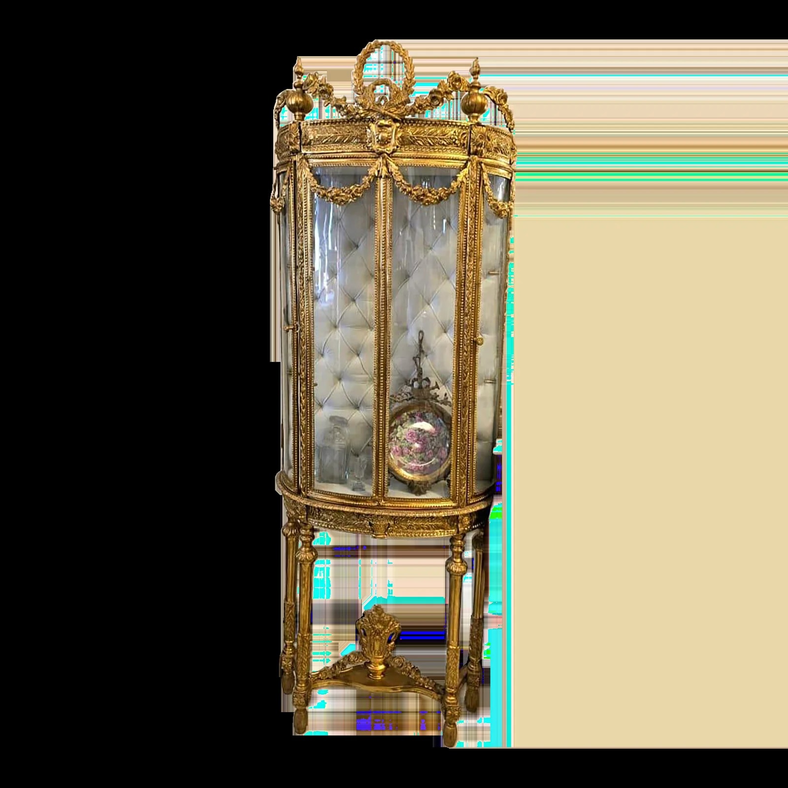 Grand French Louis XVI Curio Display Cabinet With Leaf, Interior & Showcase — Furniture — resale