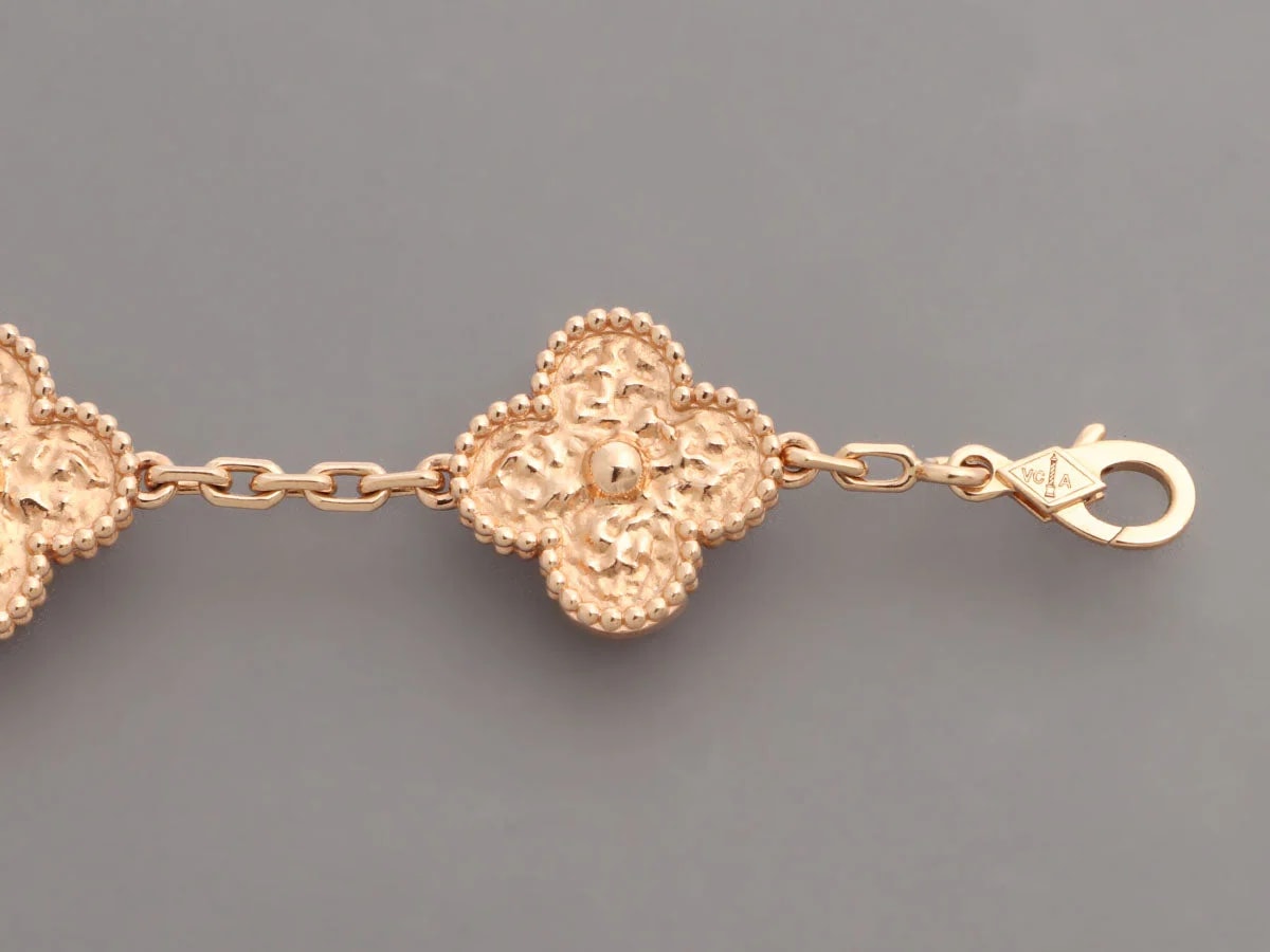 Van Cleef & Arpels 18K Rose Gold Hammered 5-Motif Alhambra 4