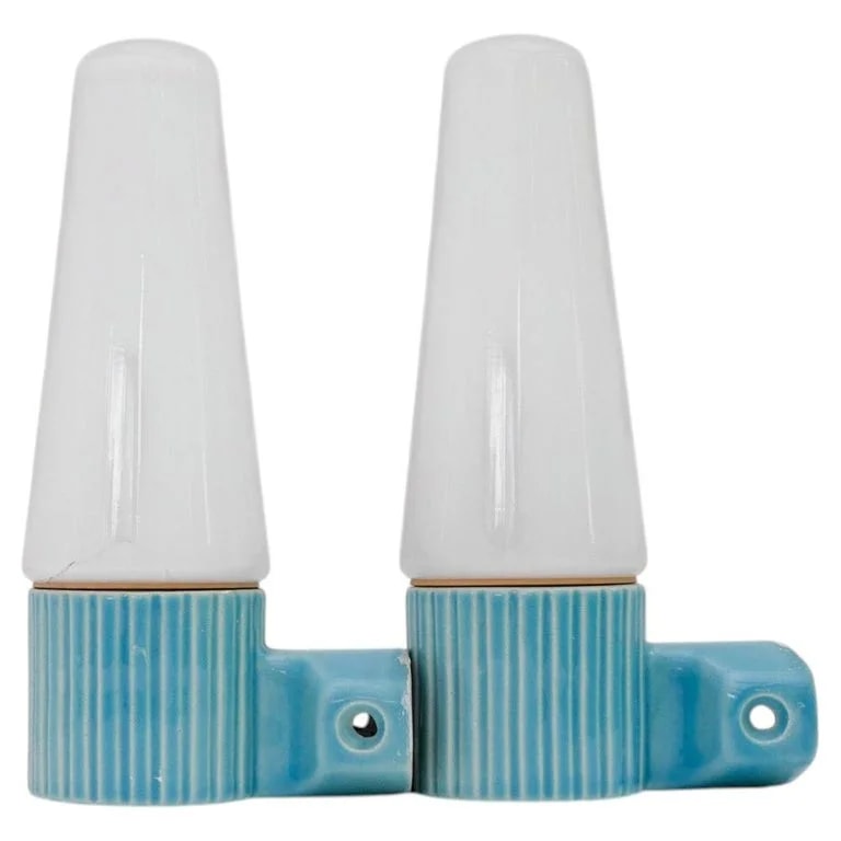 Hans-Agne Jakobsson, Ifö Electric — Ifö of Sweden Ceramic Bathroom With Opaline Shades From the 1960s — lighting — resale