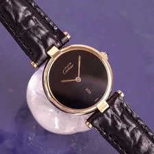 Cartier — Cartier Must Vendôme W590004 Vermeil Black No Index Buckle Leather Belt Q — Watch — resale