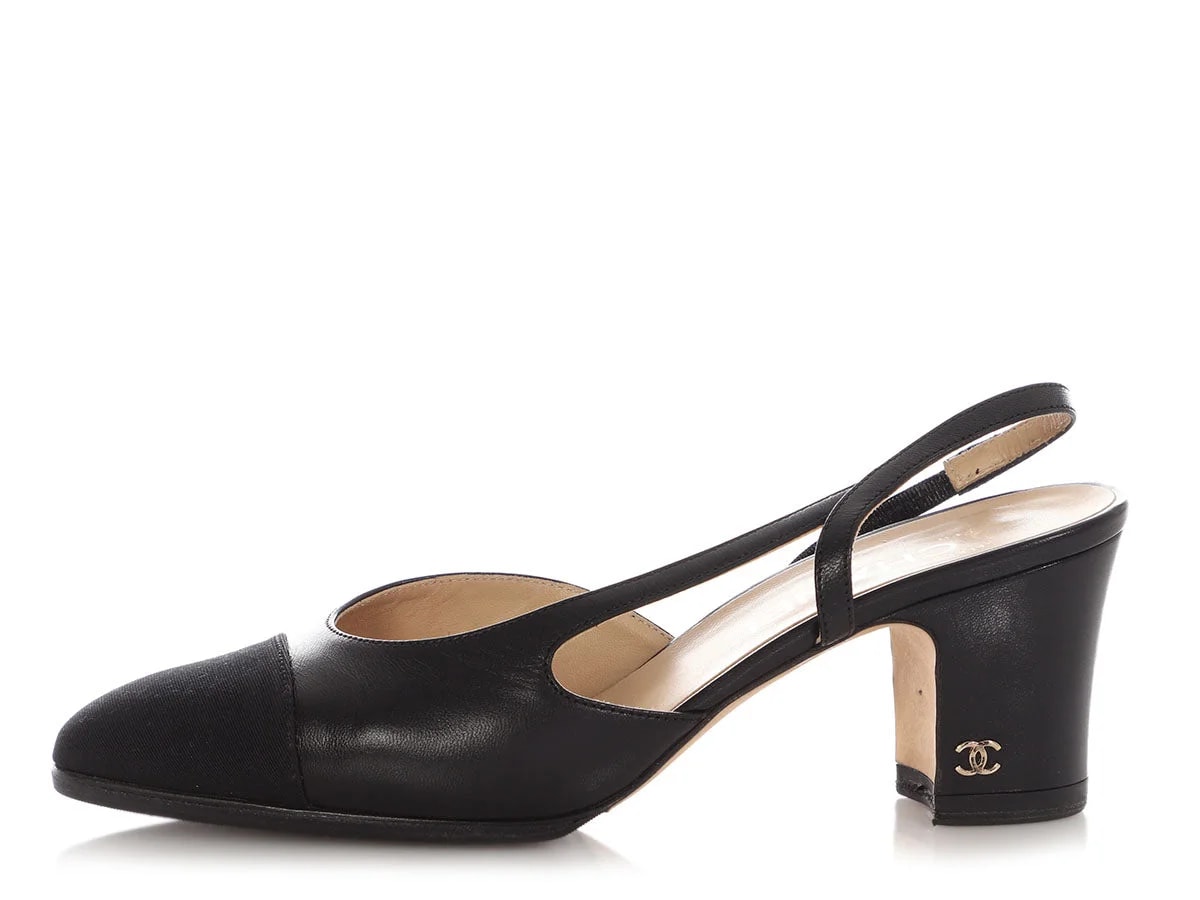 Chanel — Chanel Grosgrain Cap Toe Slingback — Designer Shoe — resale