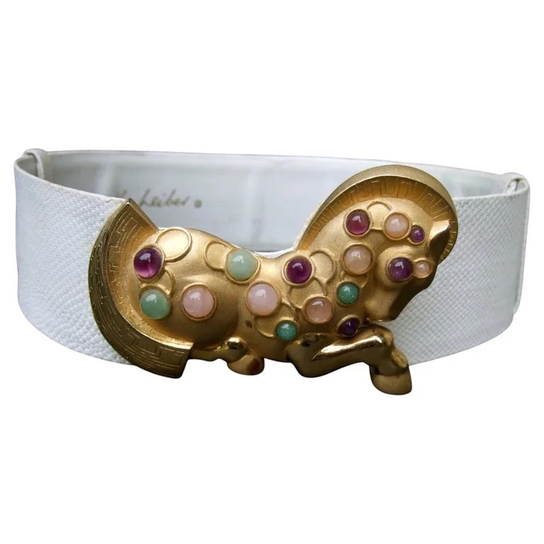 Judith Leiber — Judith Leiber Jeweled Semi Precious Trojan Horse Belt C 1980s — Accessory — resale