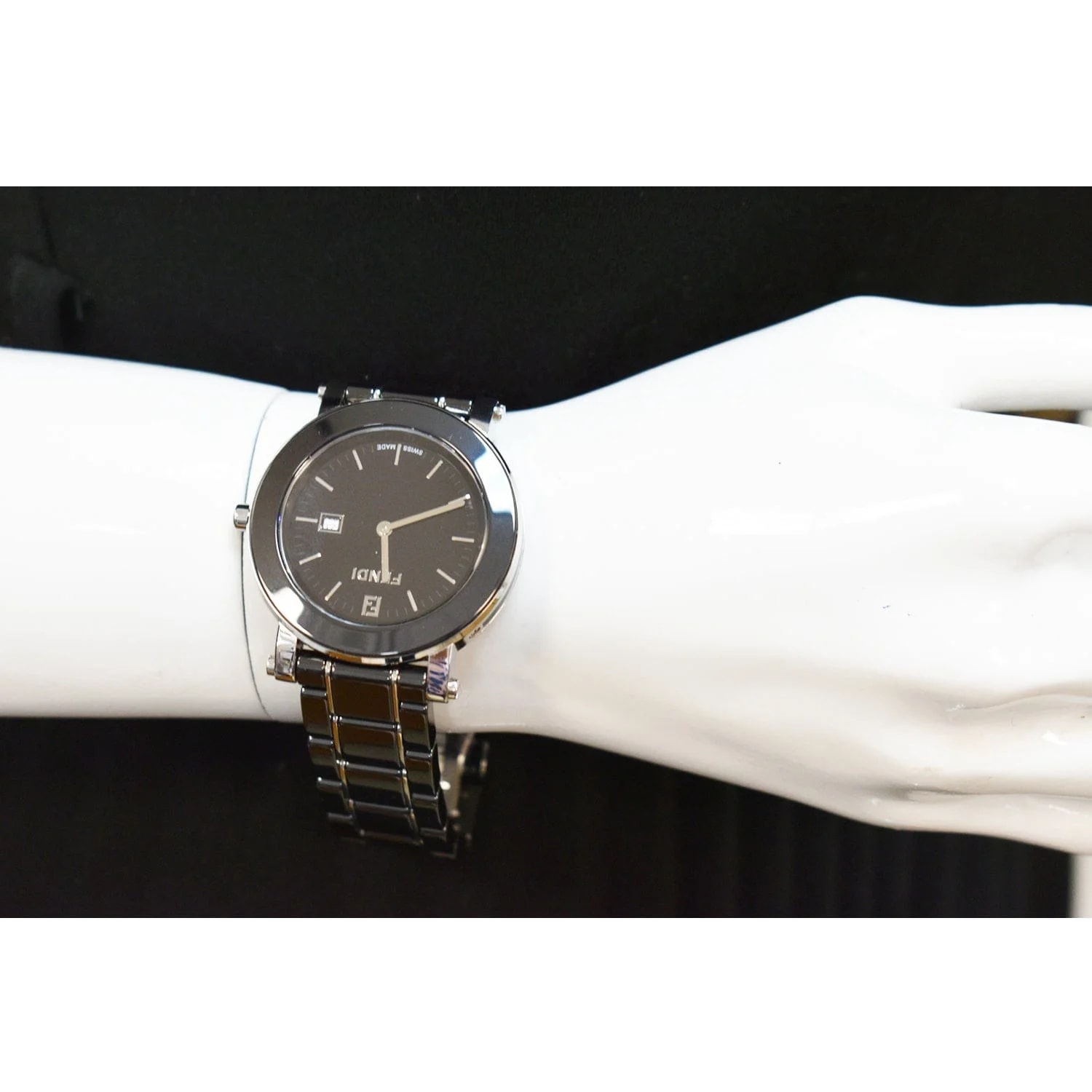 Fendi Ceramic Swiss Analog SS Bracelet Date Black Dial 37MM 3