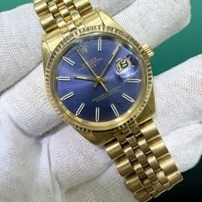 Rolex — Rolex Oyster Perpetual Date 15037 Blue Dial Solid 14K Yellow Gold Jubilee — Watch — resale