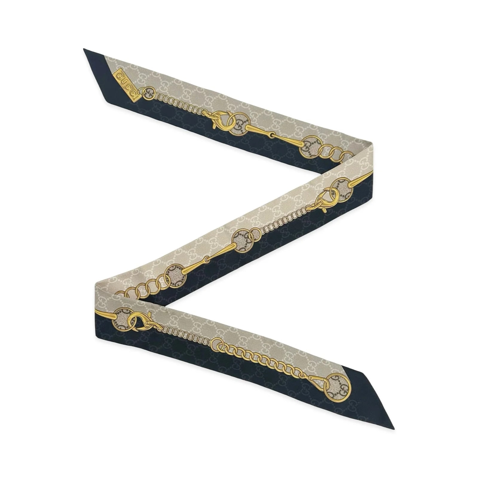 Gucci GG Horsebit Printed Twill Ribbon Neck Scarf 3