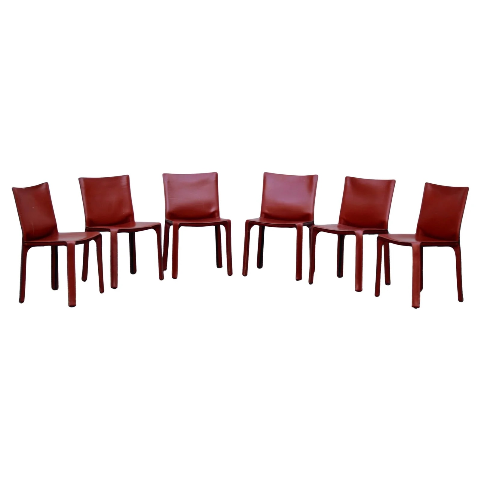 Mario Bellini for Cassina Set of Six Cab Chairs in Red Brown Leather — Furniture — resale